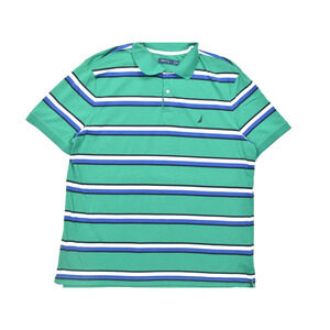 Nautica Men's Polo Shirt Short Sleeve Striped Green Size 3XL Cotton Blend
